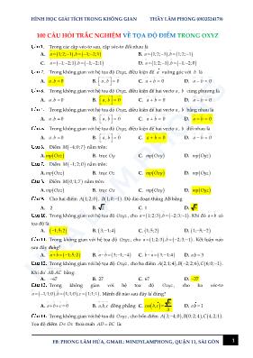 100 câu hỏi trắc nghiệm về tọa độ điểm trong oxyz